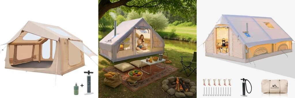 Inflatable Tent With Stove Jack combined image